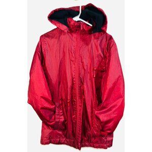 Totes Red Hooded Windbreaker Jacket M Detachable Hood Front Pockets